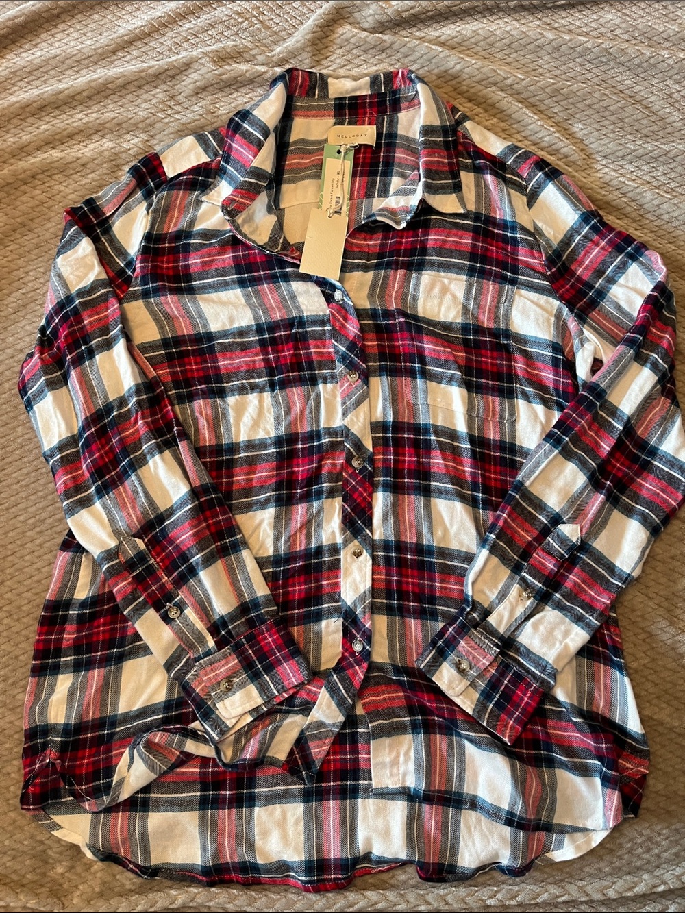 NWT Plaid Button-Up Shirt in Red, Black & White